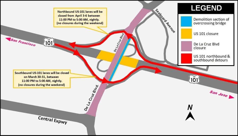 -UPDATE- Overnight US-101 Highway Closures 3/30-4/6 | VTA